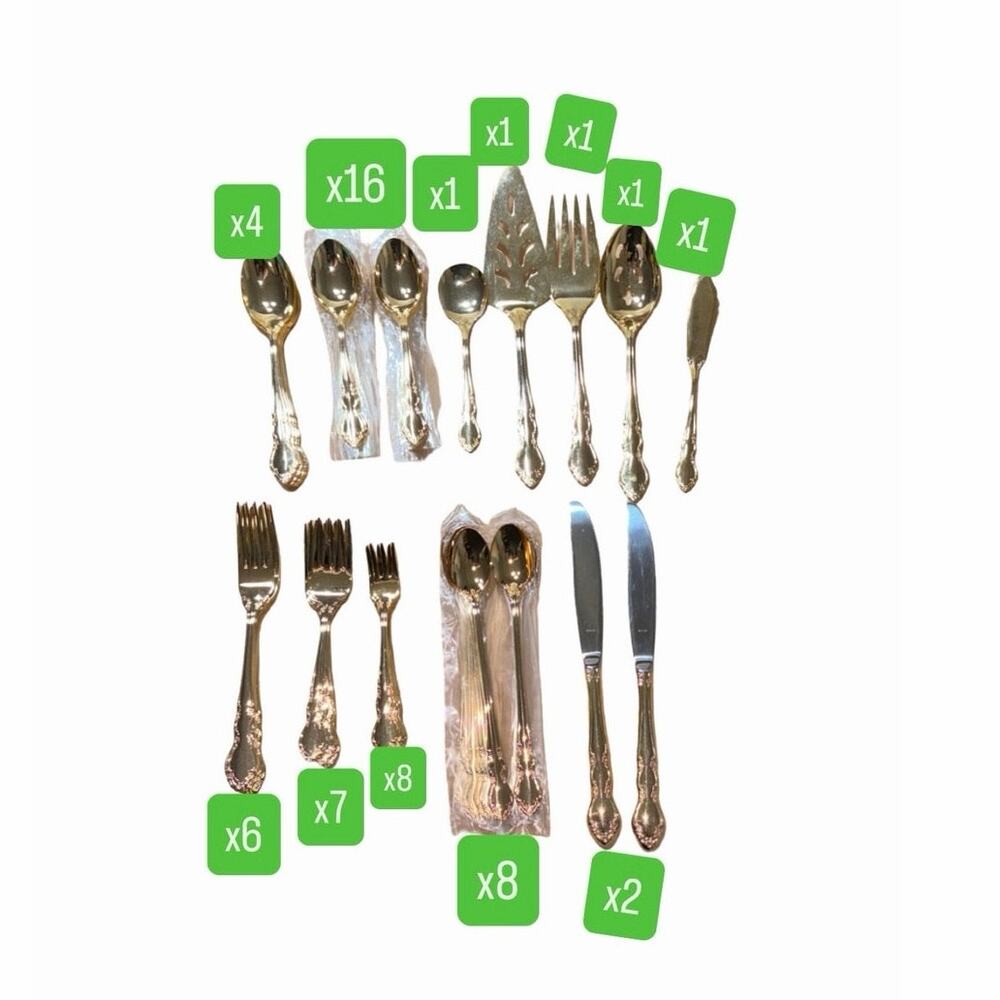 56 Pcs. Supreme Cutlery TOWLE Silver Company Gold Plated Flatware